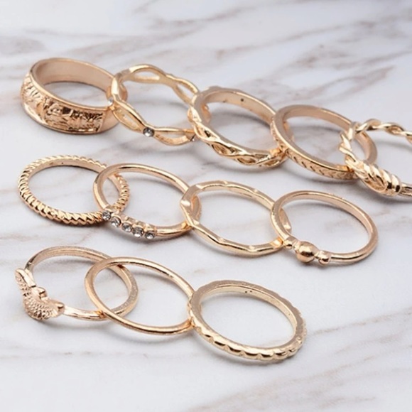 *3/$20* 12 Piece Gold Rhinestone Ring Set - Picture 3 of 9